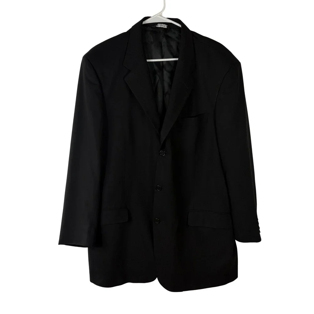 Adolfo Mens Suit Jacket 42-36L Black Super 120s Wool 3-Button‎ Blazer Italy